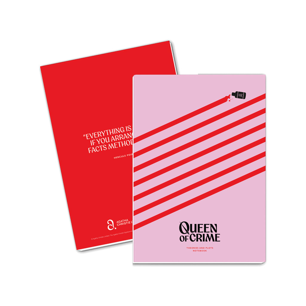 Agatha Christie 'Theories and Plots' A5 Notepad - Hercule Poirot Edition (Pink & Red)