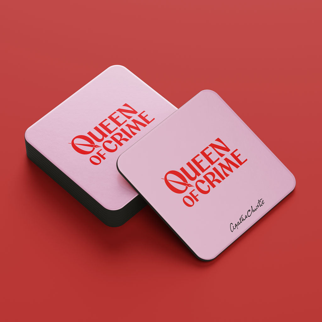 Agatha Christie 'Queen of Crime' Coaster - Cork-Backed (Pink & Red)