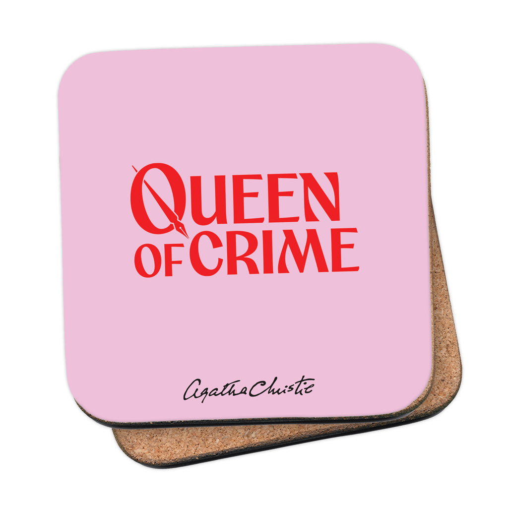 Agatha Christie 'Queen of Crime' Coaster - Cork-Backed (Pink & Red)