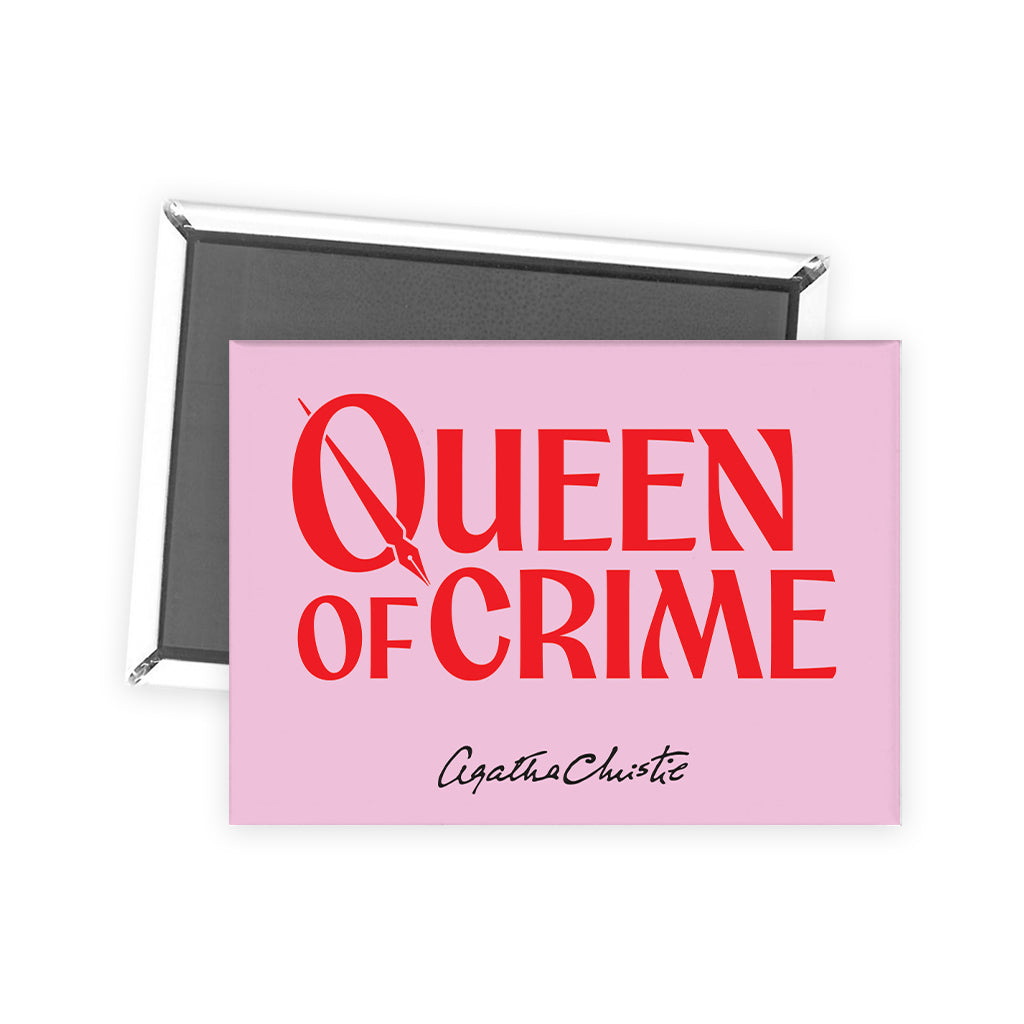 Agatha Christie 'Queen of Crime' Magnet (Red on Pink)