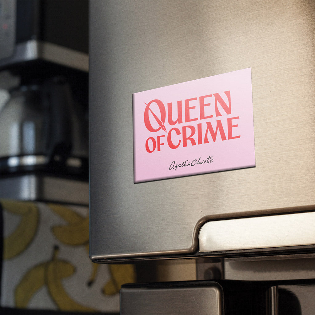 Agatha Christie 'Queen of Crime' Magnet (Red on Pink)