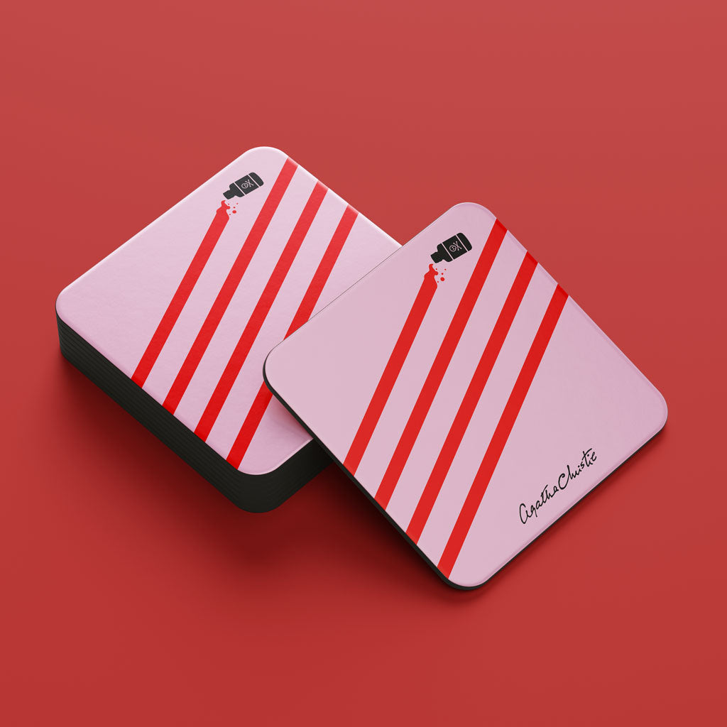 Agatha Christie 'Poison Stripes' Coaster - Cork-Backed (Pink & Red)