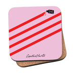 Agatha Christie 'Poison Stripes' Coaster - Cork-Backed (Pink & Red)