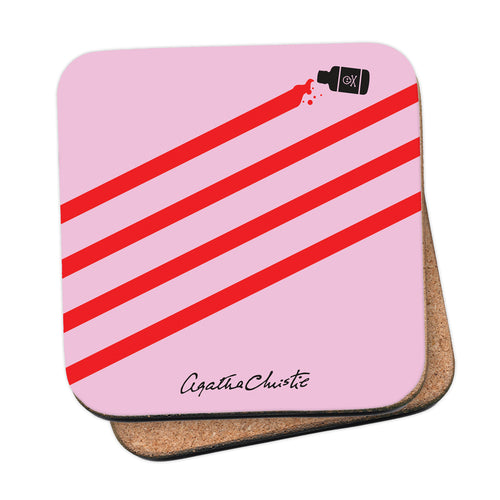 Agatha Christie 'Poison Stripes' Coaster - Cork-Backed (Pink & Red)