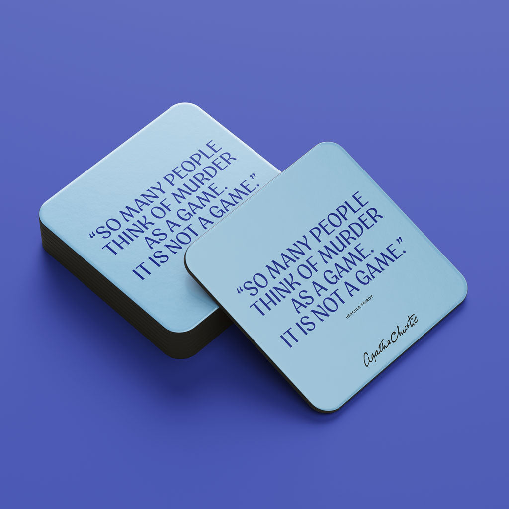 Agatha Christie 'Murder is Not a Game' Coaster - Hercule Poirot, Cork-Backed (Blue)