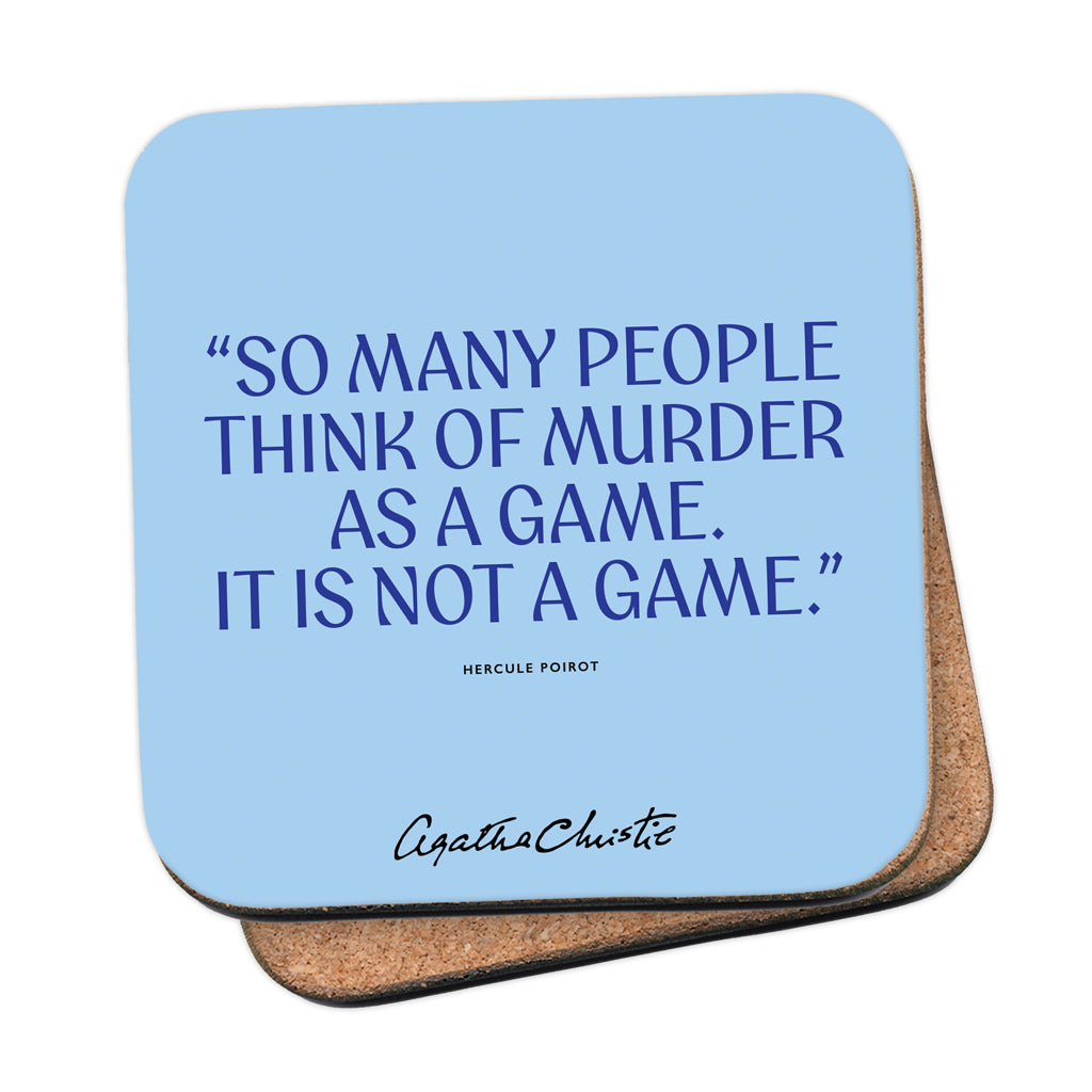 Agatha Christie 'Murder is Not a Game' Coaster - Hercule Poirot, Cork-Backed (Blue)