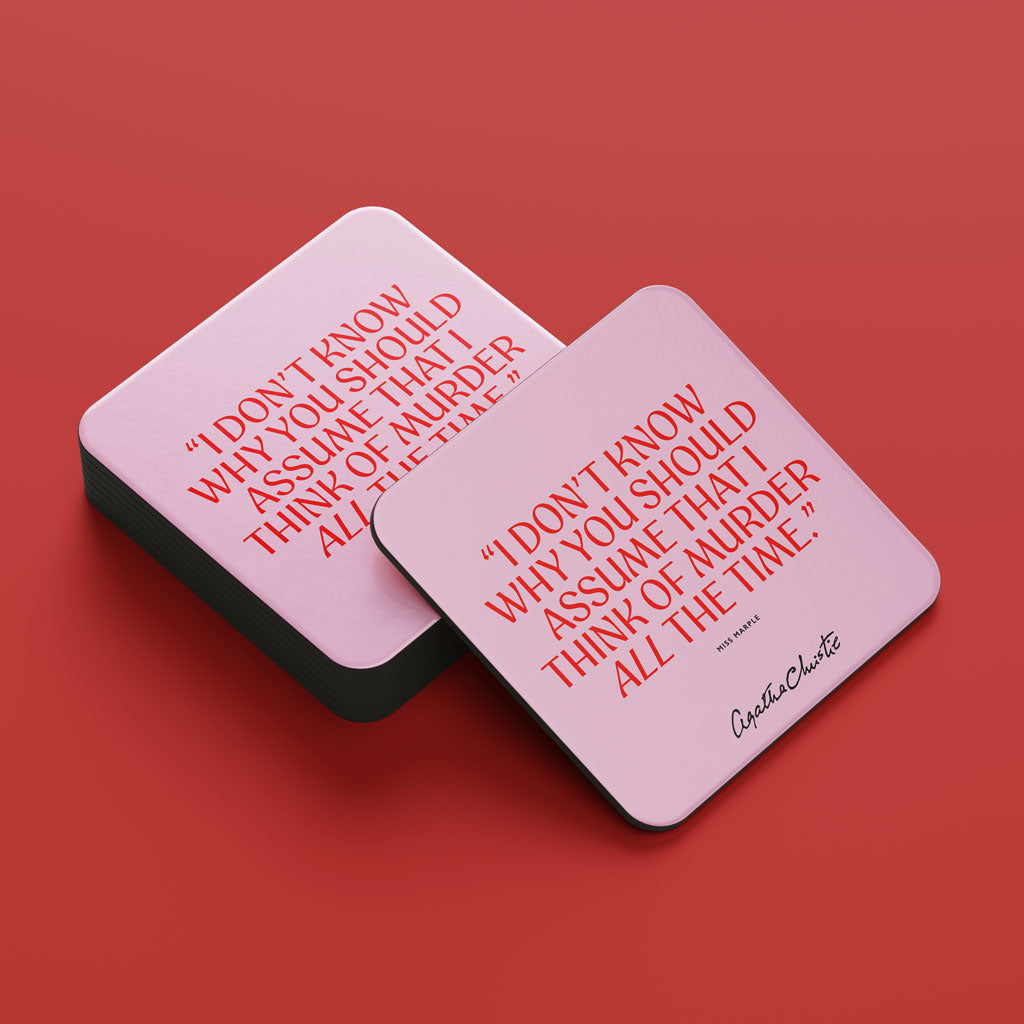 Agatha Christie 'Think of Murder' Coaster - Miss Marple, Cork-Backed (Pink & Red)