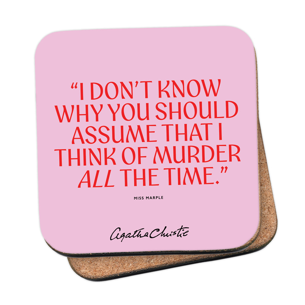Agatha Christie 'Think of Murder' Coaster - Miss Marple, Cork-Backed (Pink & Red)